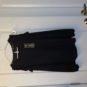 Long sleeve Black thin sweater shirt, cold shoulder